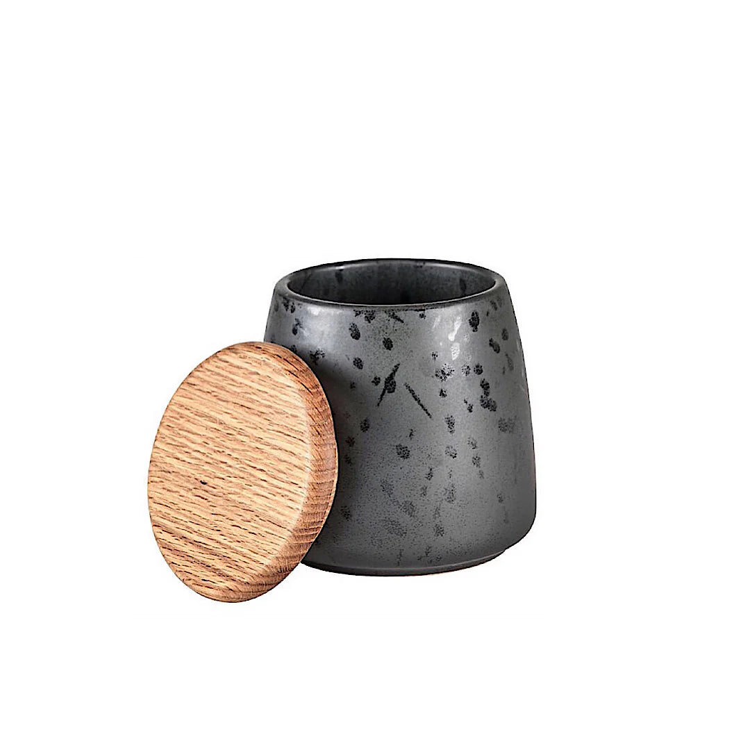 Black Matt Stoneware Jar With Lid B511